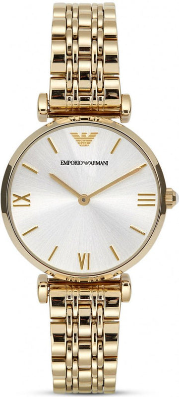 Emporio Armani Gianni T Bar Silver Dial Gold Stainless Steel Strap Watch For Women - AR1877 Authentic Buy Shop Now