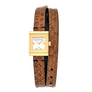 Gucci G Frame White Dial Brown Leather Strap Watch For Women - YA128523 Authentic Buy Shop Now