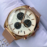 Tissot T Classic PR 100 Chronograph Silver Dial Rose Gold Mesh Bracelet Watch For Men - T101.417.33.031.01 Authentic Buy Shop Now
