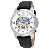 Fossil Grant Skeleton White Dial Black Leather Strap Watch for Men - ME3053 Authentic Buy Shop Now