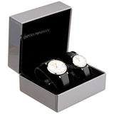 Emporio Armani Gianni T Bar Mother of Pearl Dial Black Leather Strap Watch For Women - AR90002 Authentic Buy Shop Now