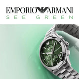 Emporio Armani Paolo Chronograph Green Dial Silver Steel Strap Watch For Men - AR11529 Authentic Buy Shop Now
