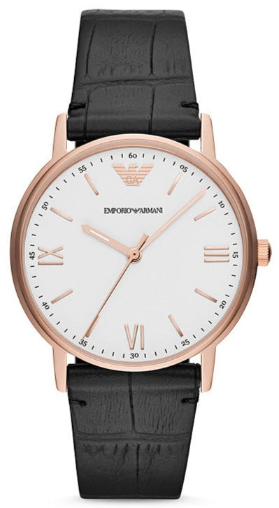 Emporio Armani Kappa Quartz White Dial Black Leather Strap Watch For Men - AR80015 Authentic Buy Shop Now