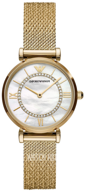 Emporio Armani Gianni T Bar Mother of Pearl Dial Gold Mesh Bracelet Watch For Women - AR11321 Authentic Buy Shop Now