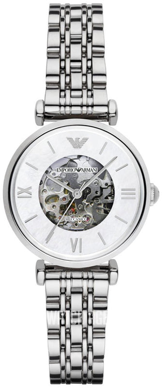 Emporio Armani Meccanico Mother of Pearl Dial Silver Steel Strap Watch For Women - AR1991 Authentic Buy Shop Now