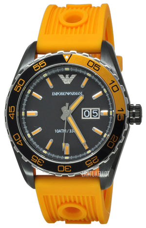 Emporio Armani Sportivo Quartz Black Dial Orange Rubber Strap Watch For Men - AR6046 Authentic Buy Shop Now