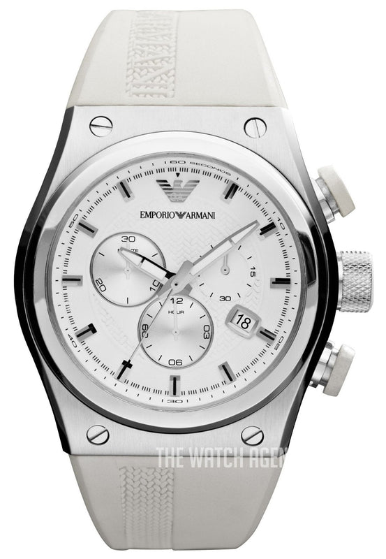 Emporio Armani Sportivo Analog Quartz White Dial White Rubber Strap Watch For Men - AR6103 Authentic Buy Shop Now