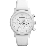Emporio Armani Classic Chronograph White Dial White Rubber Strap Watch For Men - AR1054 Authentic Buy Shop Now