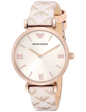 Emporio Armani Gianni T Bar Analog Silver Dial Beige Leather Strap Watch For Women - AR11127 Authentic Buy Shop Now