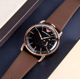 Emporio Armani Aviator Quartz Black Dial Brown Leather Strap Watch For Men - AR11337 Authentic Buy Shop Now