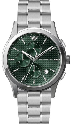 Emporio Armani Paolo Chronograph Green Dial Silver Steel Strap Watch For Men - AR11529 Authentic Buy Shop Now