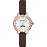 Emporio Armani Mia Moonphase Silver Dial Brown Leather Strap Watch For Women - AR11568 Authentic Buy Shop Now