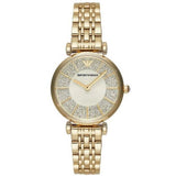 Emporio Armani Gianni T Bar Analog Crystals Gold Dial Gold Steel Strap Watch For Women - AR11608 Authentic Buy Shop Now