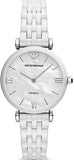 Emporio Armani Giannti T Bar Quartz Mother of Pearl Dial White Steel Strap Watch For Women - AR1485 Authentic Buy Shop Now