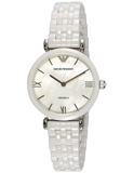 Emporio Armani Giannti T Bar Quartz Mother of Pearl Dial White Steel Strap Watch For Women - AR1485 Authentic Buy Shop Now