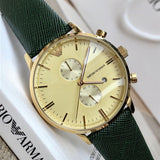 Emporio Armani Chronograph Champagne Dial Green Leather Strap Watch For Men - AR1722 Authentic Buy Shop Now