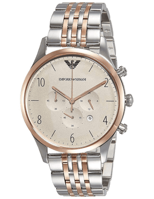 Emporio Armani Beta Chronograph Grey Dial Two Tone Steel Strap Watch For Men - AR1864 Authentic Buy Shop Now