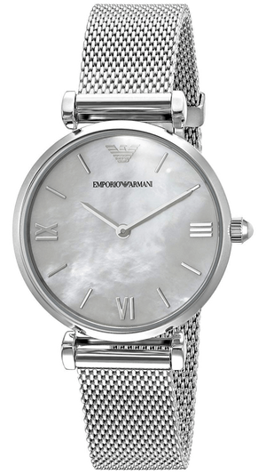 Emporio Armani Gianni T Bar Mother of Pearl Dial Silver Steel Strap Watch For Women - AR1955 Authentic Buy Shop Now