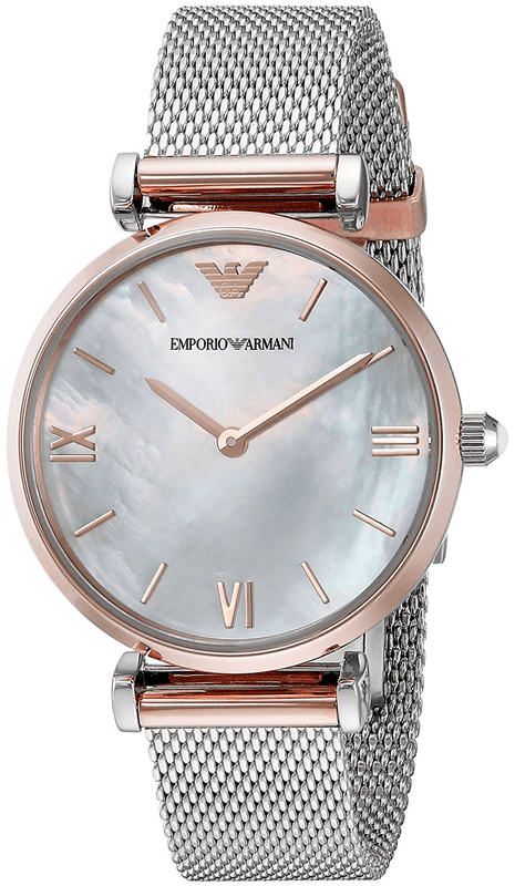 Emporio Armani Retro Mother of Pearl Dial Silver Mesh Bracelet Watch For Women - AR2067 Authentic Buy Shop Now