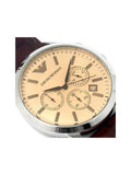 Emporio Armani Classic Chronograph Beige Dial Brown Leather Strap Watch For Men - AR2433 Authentic Buy Shop Now