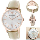 Emporio Armani Classic Quartz Silver Dial Beige Leather Strap Watch For Men - AR2464 Authentic Buy Shop Now