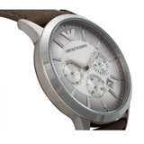 Emporio Armani Classic Chronograph Silver Dial Brown Leather Strap Watch For Men - AR2471 Authentic Buy Shop Now