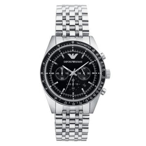 Emporio Armani Tazio Chronograph Black Dial Silver Steel Strap Watch For Men - AR5988 Authentic Buy Shop Now