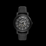 Emporio Armani Meccanico Automatic Skeleton Dial Black Leather Strap Watch For Men - AR60008 Authentic Buy Shop Now