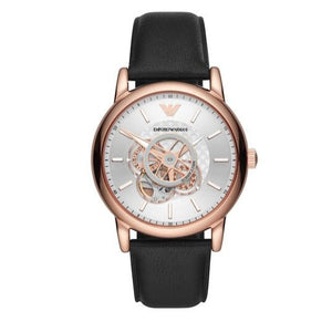 Emporio Armani Luigi Automatic Silver Dial Black Leather Strap Watch For Men - AR60013 Authentic Buy Shop Now