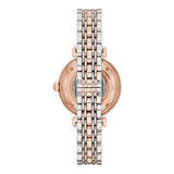 Emporio Armani Gianni T Bar Silver Skeleton Dial Two Tone Strap Watch For Women - AR1992 Authentic Buy Shop Now