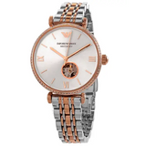 Emporio Armani Gianni T-Bar Analog White Dial Two Tone Steel Strap Watch For Women - AR60019 Authentic Buy Shop Now