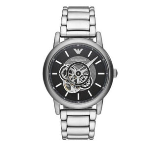 Emporio Armani Meccanico Automatic Skeleton Black Dial Silver Steel Strap Watch For Men - AR60021 Authentic Buy Shop Now