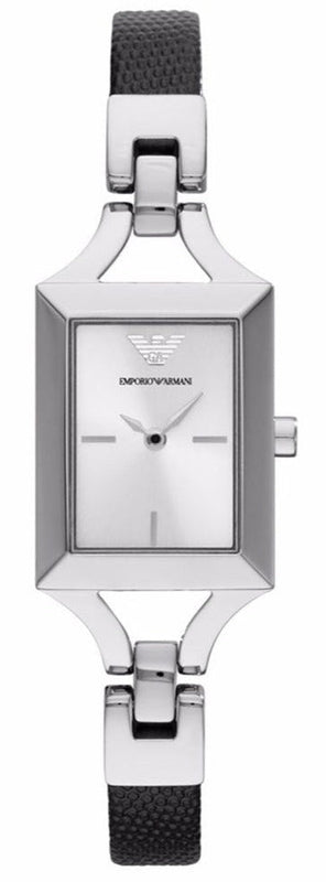 Emporio Armani Chiara Analog Silver Dial Black Leather Strap Watch For Women - AR7372 Authentic Buy Shop Now