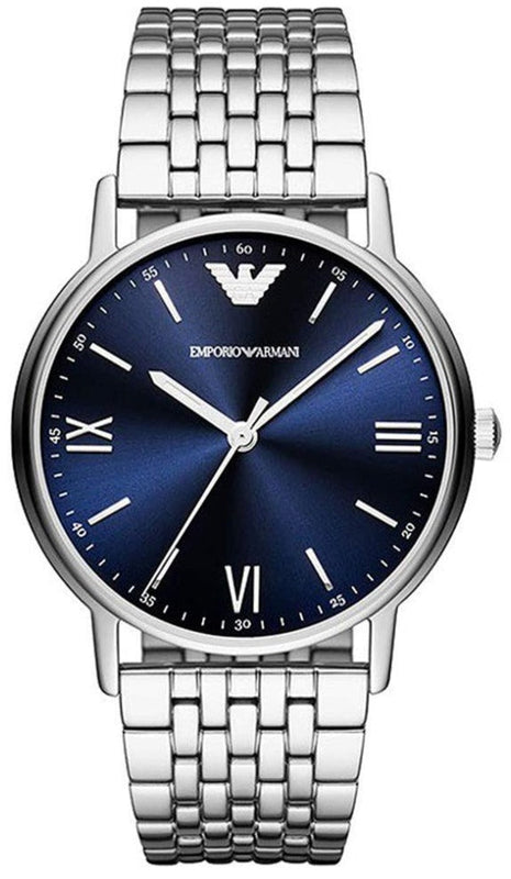 Emporio Armani Kappa Quartz Blue Dial Silver Steel Strap Watch For Men - AR80010 Authentic Buy Shop Now