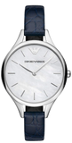 Emporio Armani Aurora Quartz Mother Of Pearl White Dial Blue Leather Strap Watch For Women - AR11090 Authentic Buy Shop Now
