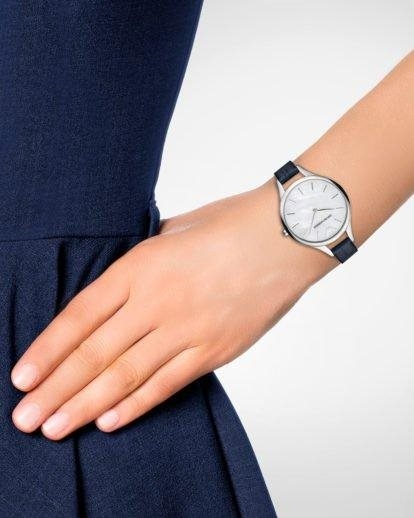 Emporio Armani Aurora Quartz Mother Of Pearl White Dial Blue Leather Strap Watch For Women - AR11090 Authentic Buy Shop Now