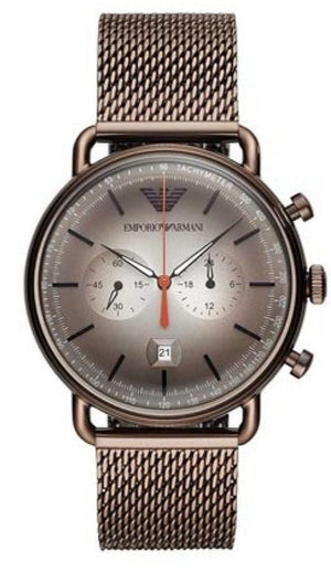 Emporio Armani Aviator Chronograph Grey Dial Brown Mesh Bracelet Watch For Men - AR11169 Authentic Buy Shop Now