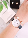 Emporio Armani Kappa Mother of Pearl Dial Black Leather Strap Watch For Women - AR80011 Authentic Buy Shop Now