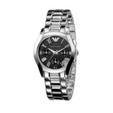 Emporio Armani Velente Chronograph Black Dial Silver Steel Strap Watch For Women - AR0674 Authentic Buy Shop Now