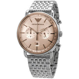 Emporio Armani Aviator Chronograph Beige Dial Silver Steel Strap Watch For Men - AR11239 Authentic Buy Shop Now
