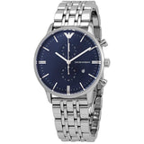 Emporio Armani Gianni Chronograph Blue Dial Silver Steel Strap Watch For Men - AR80013 Authentic Buy Shop Now