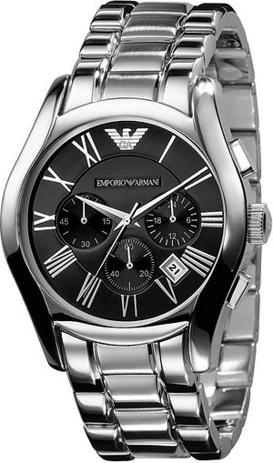 Emporio Armani Valente Chronograph Black Dial Silver Stainless Steel Watch For Men - AR0673 Authentic Buy Shop Now
