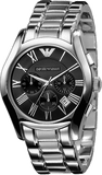Emporio Armani Valente Chronograph Black Dial Silver Stainless Steel Watch For Men - AR0673 Authentic Buy Shop Now