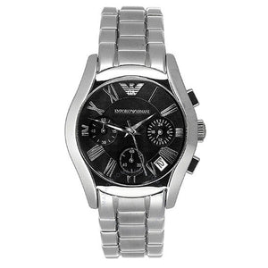 Emporio Armani Velente Chronograph Black Dial Silver Steel Strap Watch For Women - AR0674 Authentic Buy Shop Now