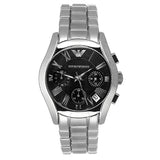 Emporio Armani Velente Chronograph Black Dial Silver Steel Strap Watch For Women - AR0674 Authentic Buy Shop Now