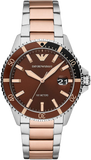 Emporio Armani Diver Quartz Brown Dial Two Tone Steel Strap Watch For Men - AR11340 Authentic Buy Shop Now
