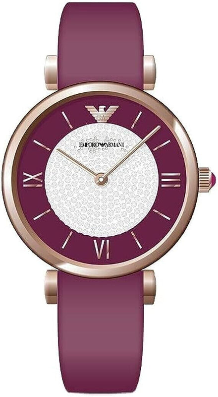 Emporio Armani Gianni T Bar Crystals Maroon Dial Maroon Leather Strap Watch for Women - AR11487 Authentic Buy Shop Now