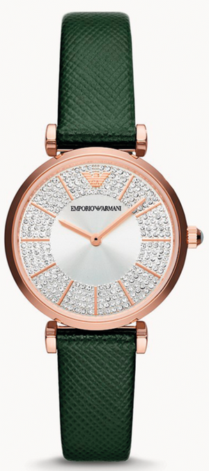 Emporio Armani Pro Planet Analog Silver Dial Green Leather Strap Watch For Women - AR11517 Authentic Buy Shop Now