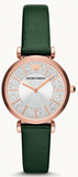 Emporio Armani Pro Planet Analog Silver Dial Green Leather Strap Watch For Women - AR11517 Authentic Buy Shop Now