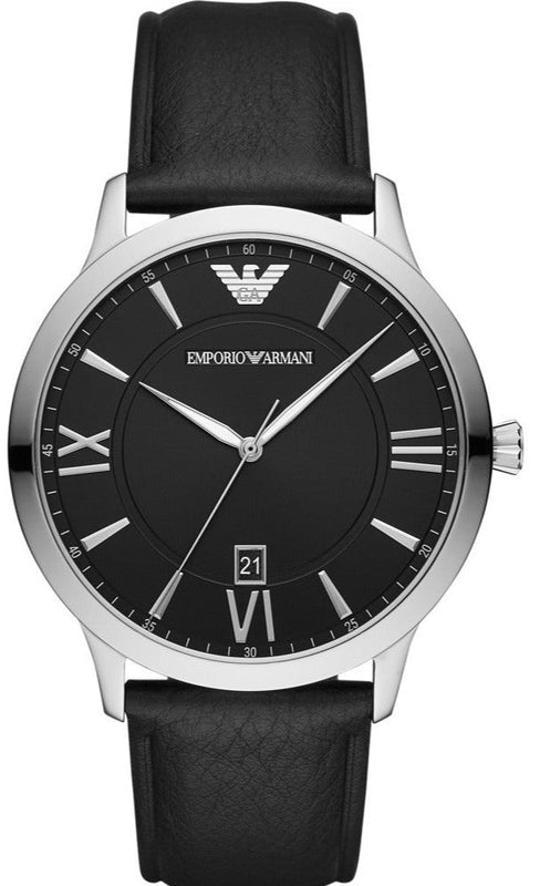 Emporio Armani Giovanni Analog Black Dial Black Leather Strap Watch For Men - AR11210 Authentic Buy Shop Now